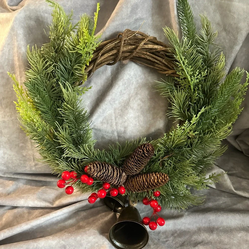 Festive Green Holiday Wreath with Red Accents